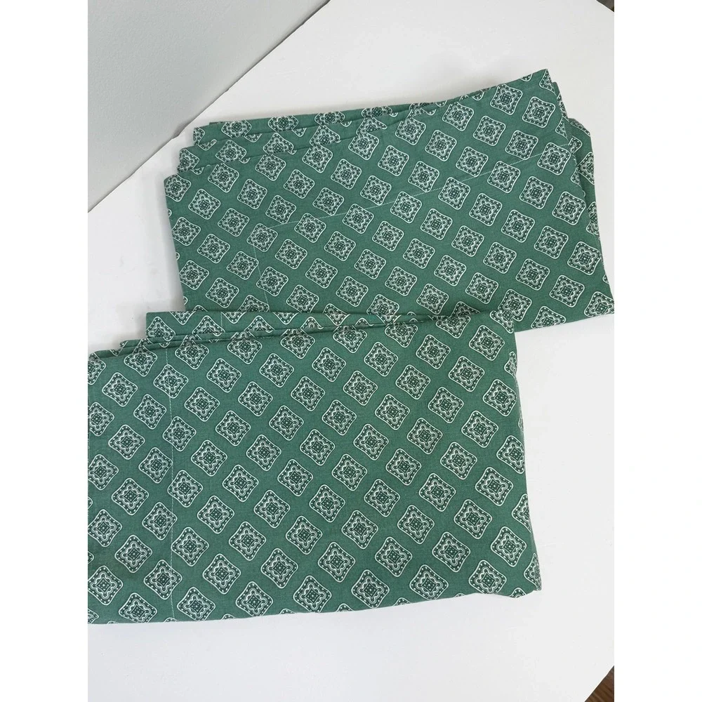 Vintage Scandia Down 3pc Sheet Set Queen Green Geometric Striped USA Made Cotton